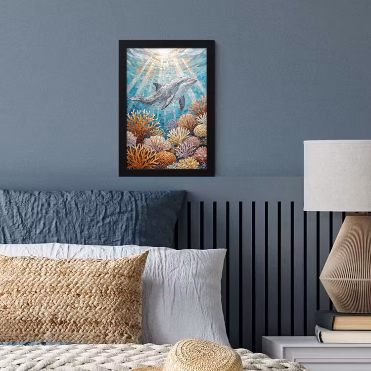 Dieren - Mozaïek - Oceaan - Koraal - Blauw fotolijst zwart zonder passe partout klein -sfeer3