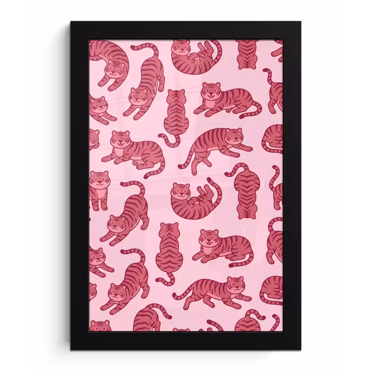 Dieren - Patroon - Roze - Speels - Cartoon fotolijst zwart zonder passe partout klein -3d