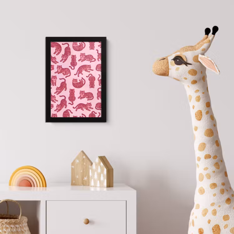 Dieren - Patroon - Roze - Speels - Cartoon fotolijst zwart zonder passe partout klein -usfeer4_kinderkamer