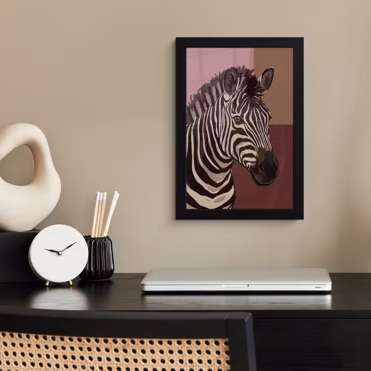 Dieren - Zebrahoofd - Wildlife - Modern - Bruin fotolijst zwart zonder passe partout klein -sfeer1