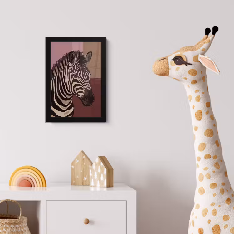 Dieren - Zebrahoofd - Wildlife - Modern - Bruin fotolijst zwart zonder passe partout klein -usfeer4_kinderkamer