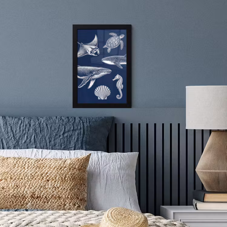 Dieren - Zeeleven - Oceaan - Graveren - Blauw fotolijst zwart zonder passe partout klein -sfeer3