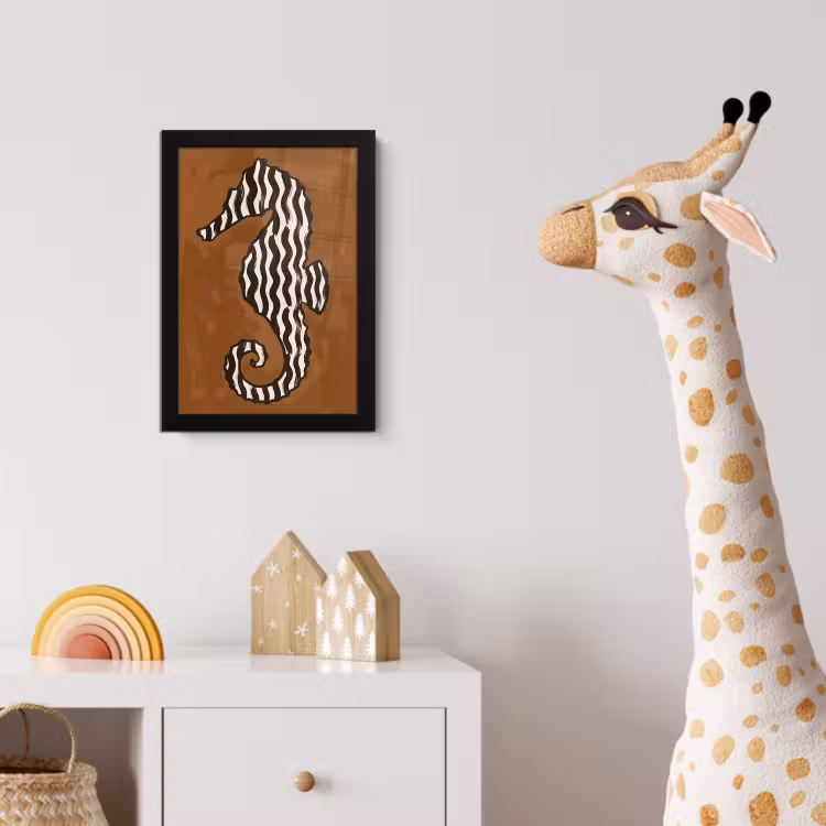 Dieren - Zeepaardje - Abstract - Bruin - Strepen fotolijst zwart zonder passe partout klein -usfeer4_kinderkamer