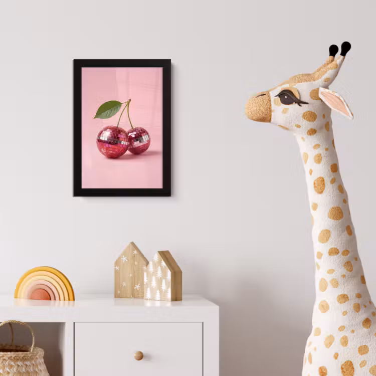 Disco - Kersen - Roze fotolijst zwart zonder passe partout klein -usfeer4_kinderkamer