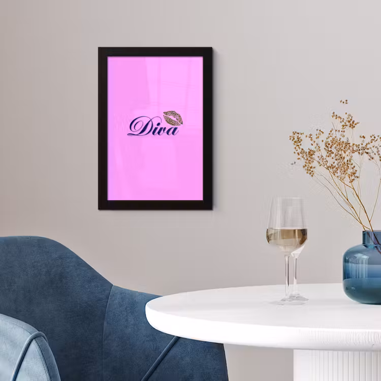 Diva - Lip - Panterprint - Roze fotolijst zwart zonder passe partout klein -sfeer4