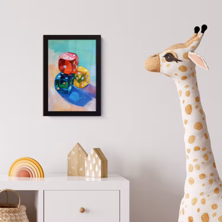 Dobbelstenen - Kleurrijk - Getallen - Stipjes fotolijst zwart zonder passe partout klein -usfeer4_kinderkamer