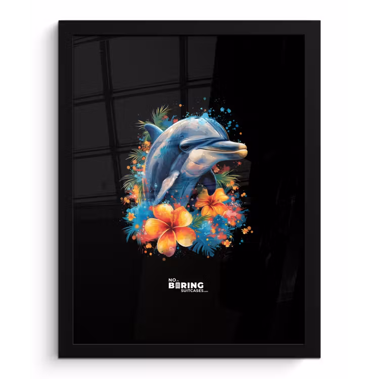 Dolfijn te midden van graffiti bloemen fotolijst zwart zonder passe partout klein -3d