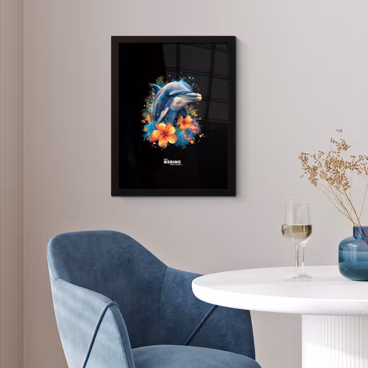 Dolfijn te midden van graffiti bloemen fotolijst zwart zonder passe partout klein -sfeer4