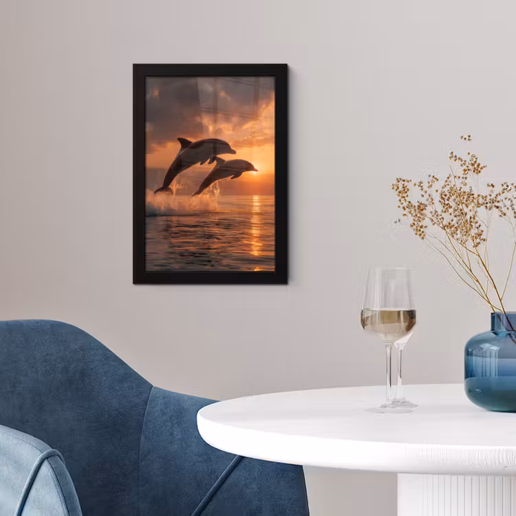 Dolfijnen - Zee - Realistisch fotolijst zwart zonder passe partout klein -sfeer4