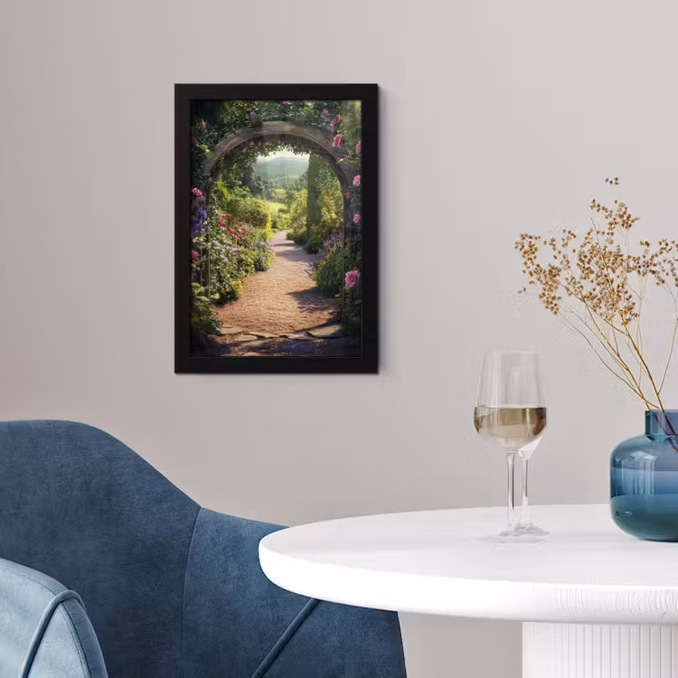 Doorkijk - Bloemen - Natuur - Rozenboog fotolijst zwart zonder passe partout klein -sfeer4