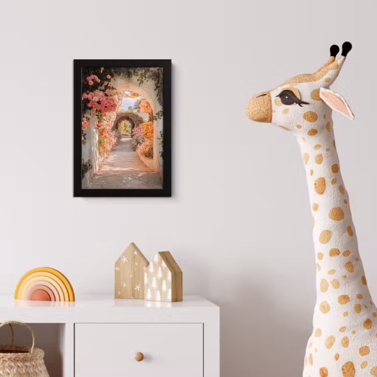 Doorkijk - Boog - Bloemen - Pastel fotolijst zwart zonder passe partout klein -usfeer4_kinderkamer
