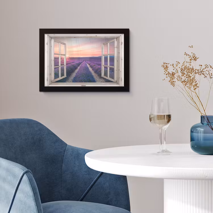 Doorkijk - Lavendel - Bloemen - Hout - Zonsondergang - Paars fotolijst zwart zonder passe partout klein -sfeer4