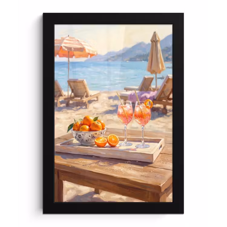 Drank - Glazen - Strand - Zomer - Oranje fotolijst zwart zonder passe partout klein -3d