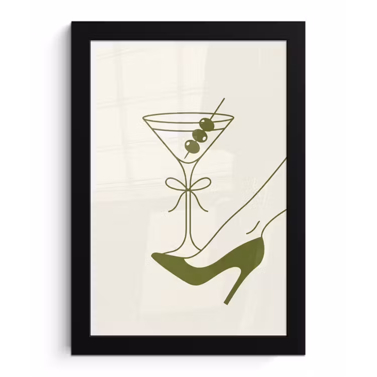 Drank - Martini - Hoge hak - Mode - Groen fotolijst zwart zonder passe partout klein -3d