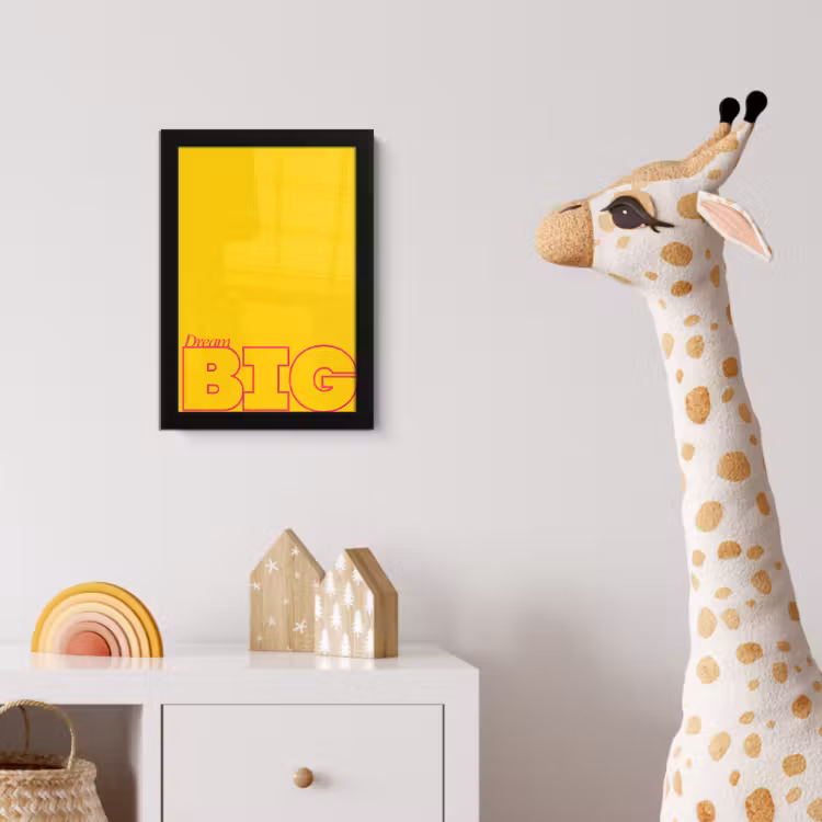 Dream big - Geel - Grafisch fotolijst zwart zonder passe partout klein -usfeer4_kinderkamer