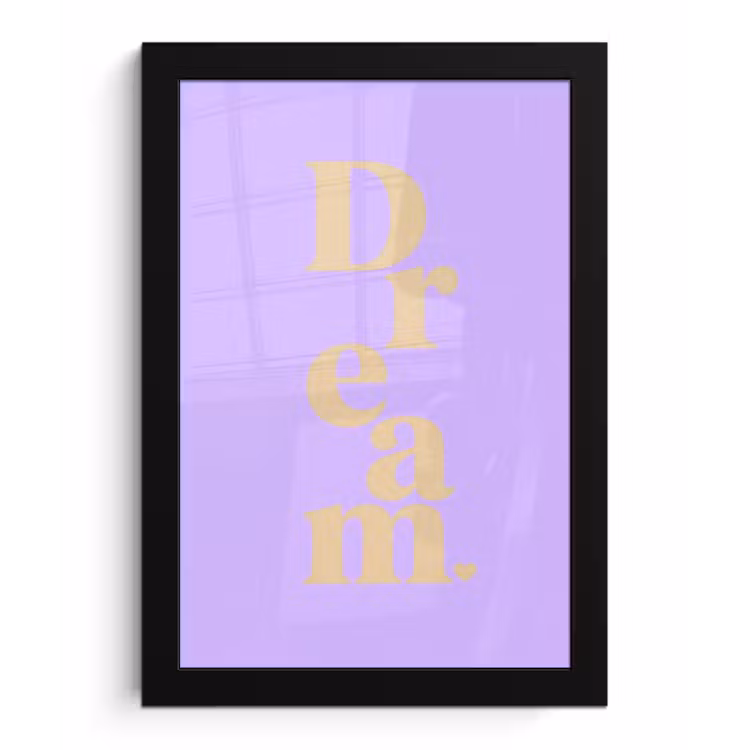 Dream - Paars - Typografisch fotolijst zwart zonder passe partout klein -3d