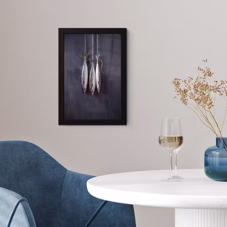 Poster met lijst - Drie vissen - Touw - Drie vissen - Touw fotolijst zwart zonder passe partout klein