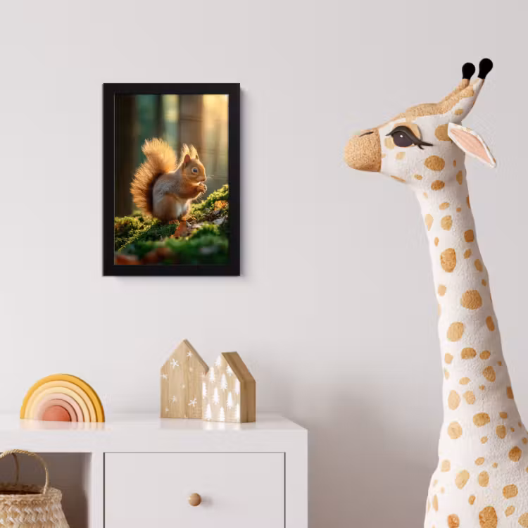 Eekhoorn - Nootje - Gras fotolijst zwart zonder passe partout klein -usfeer4_kinderkamer