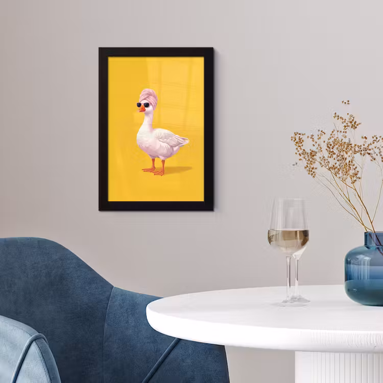 Eend - Zonnebril - Geel fotolijst zwart zonder passe partout klein -sfeer4