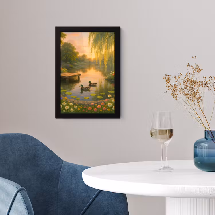 Eenden - Vijver - Bloemen fotolijst zwart zonder passe partout klein -sfeer4