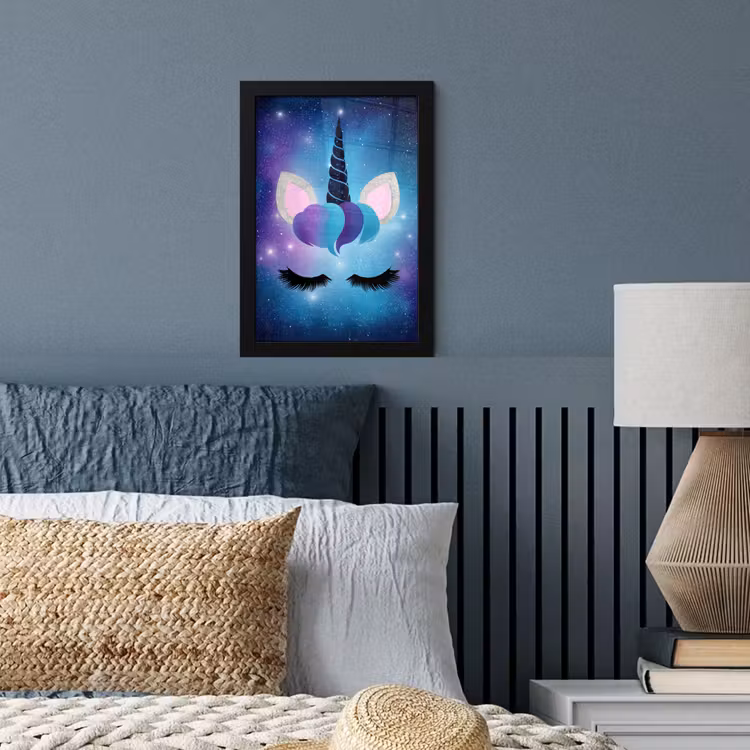 Eenhoorn - Sterren - Magisch - Blauw fotolijst zwart zonder passe partout klein -sfeer3