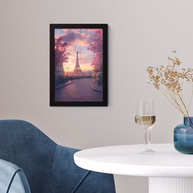 Eiffeltoren - Parijs - Roze fotolijst zwart zonder passe partout klein -sfeer4