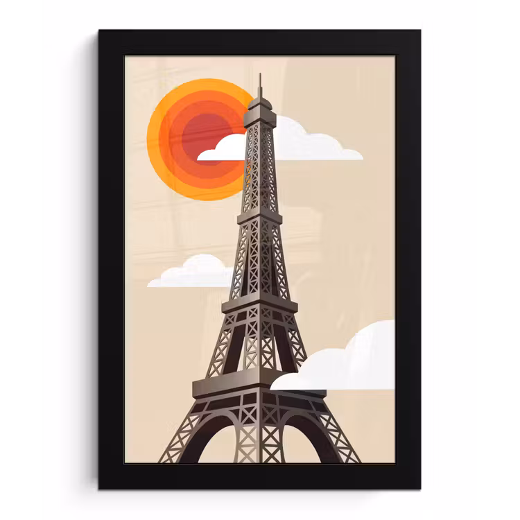 Eiffeltoren - Zon - Architectuur - Abstract - Beige fotolijst zwart zonder passe partout klein -3d