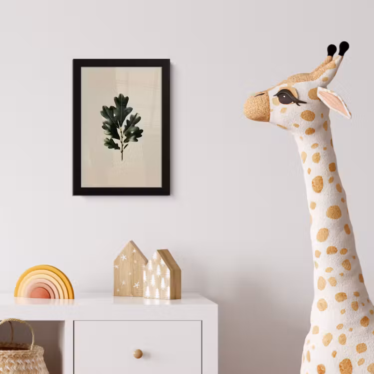 Eikenbladeren - Beige - Groen - Golvende randen fotolijst zwart zonder passe partout klein -usfeer4_kinderkamer