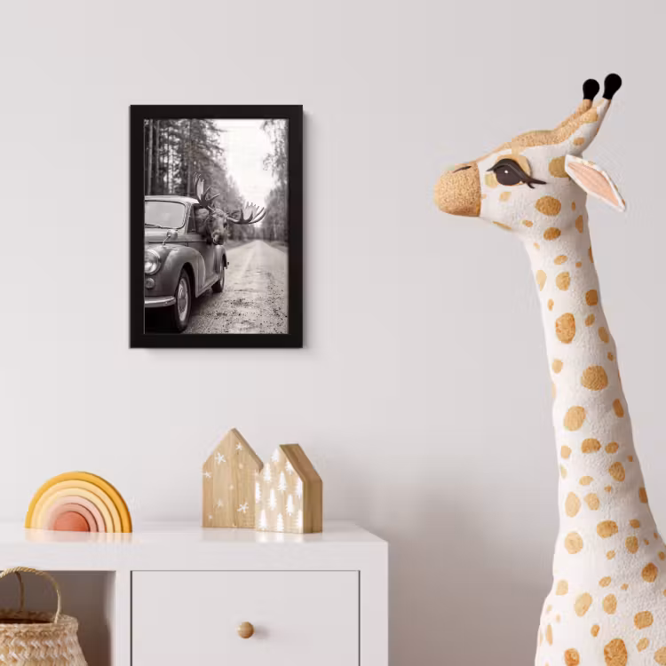 Eland - Auto - Gewei - Zwart - Wit fotolijst zwart zonder passe partout klein -usfeer4_kinderkamer