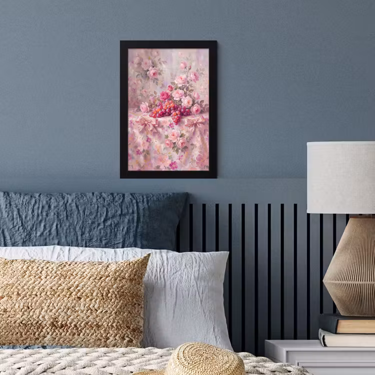 Eten - Bloemen - Stilleven - Roze - Goud fotolijst zwart zonder passe partout klein -sfeer3