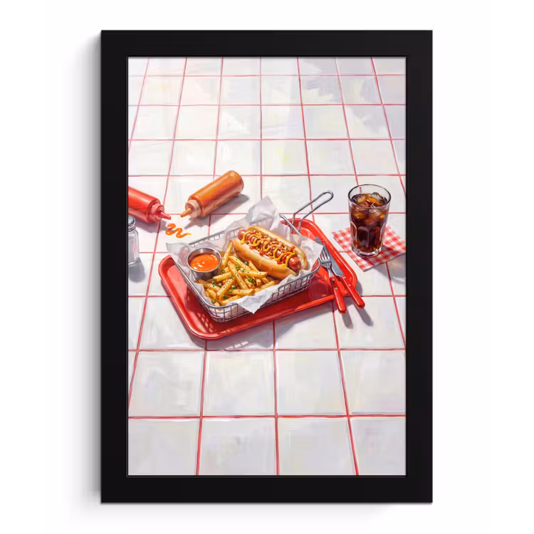 Eten - Hotdog - Fastfood - Modern - Rood fotolijst zwart zonder passe partout klein -3d