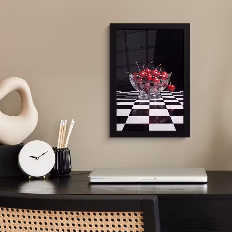 Poster met lijst - Eten - Kersen - Rood - Eten - Kersen - Rood fotolijst zwart zonder passe partout klein
