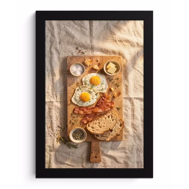 Eten - Ontbijt - Hout - Rustiek - Geel fotolijst zwart zonder passe partout klein -3d