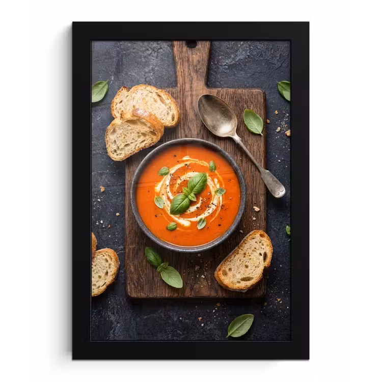 Eten - Soep - Basilicum - Rustiek - Rood fotolijst zwart zonder passe partout klein -3d
