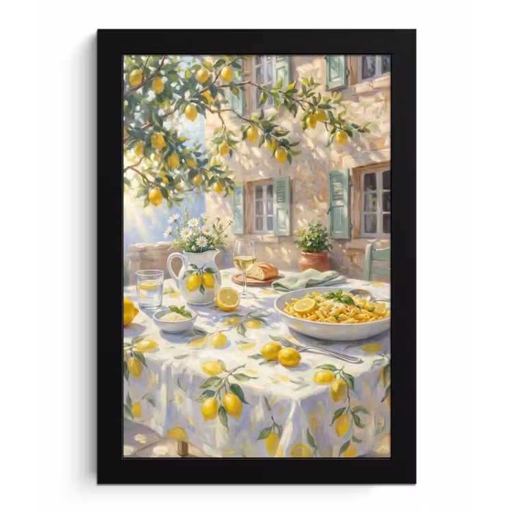 Eten - Terras - Zomer - Geschilderd - Geel fotolijst zwart zonder passe partout klein -3d