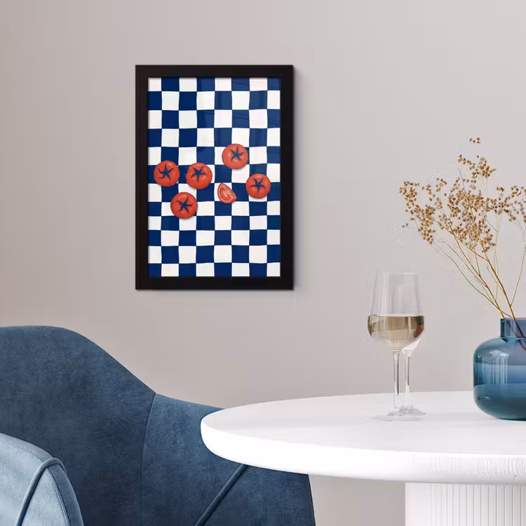 Eten - Tomaten - Keuken - Illustratie - Rood-Blauw fotolijst zwart zonder passe partout klein -sfeer4