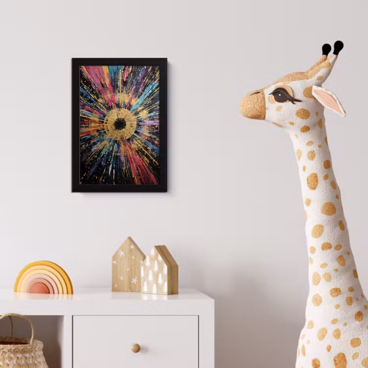Explosie - Goud - Kleurrijk - Abstract fotolijst zwart zonder passe partout klein -usfeer4_kinderkamer