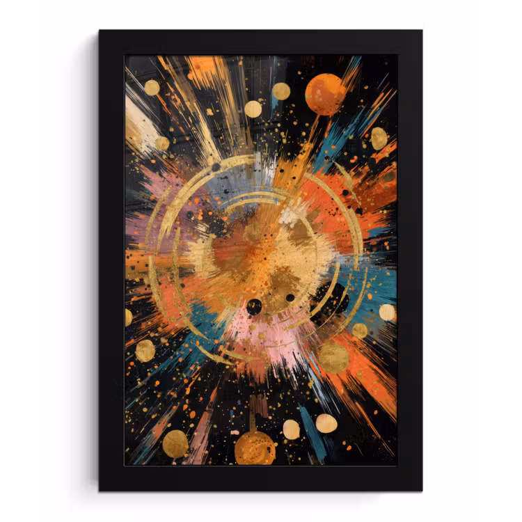 Explosie - Verfstructuur - Goud - Abstract fotolijst zwart zonder passe partout klein -3d
