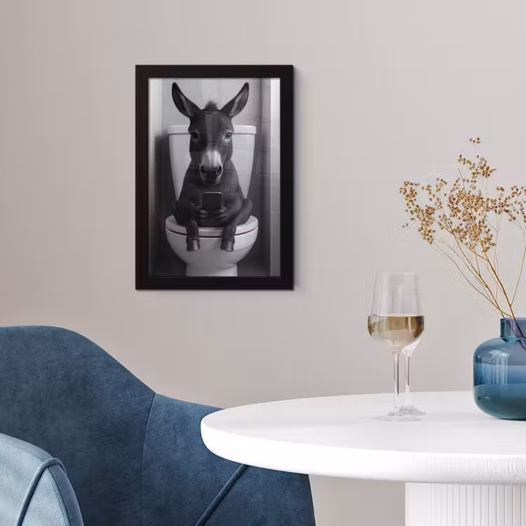 Ezel - Telefoon - Toilet - Zwart - Wit fotolijst zwart zonder passe partout klein -sfeer4