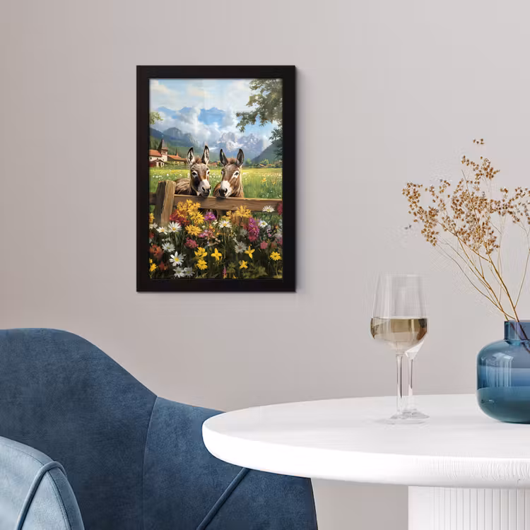 Ezels - Bloemen - Zomers fotolijst zwart zonder passe partout klein -sfeer4