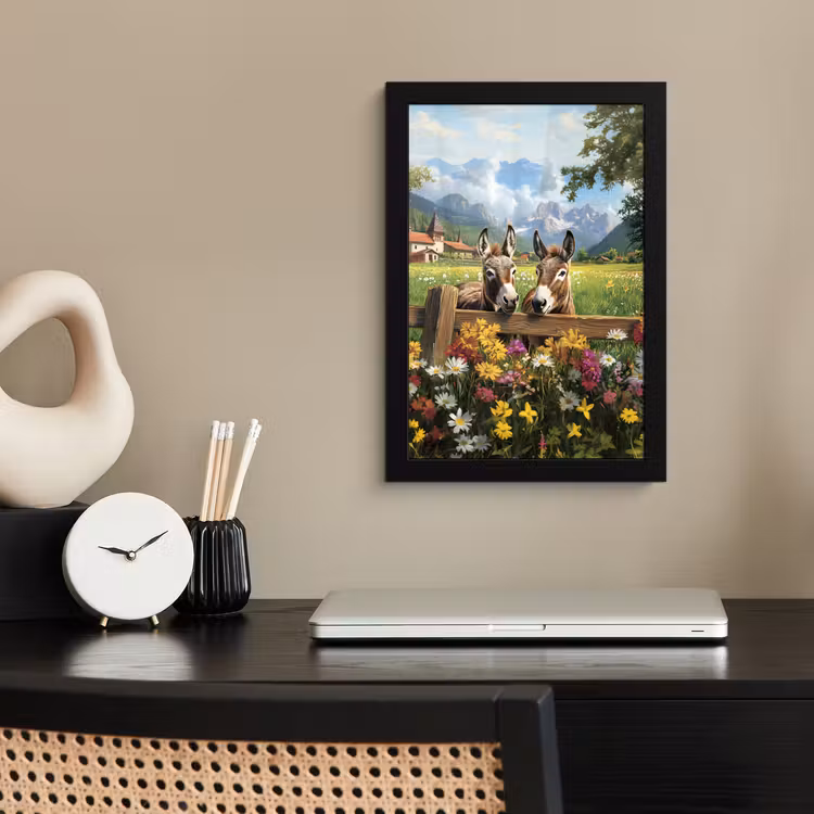 Ezels - Bloemen - Zomers fotolijst zwart zonder passe partout klein -sfeer1