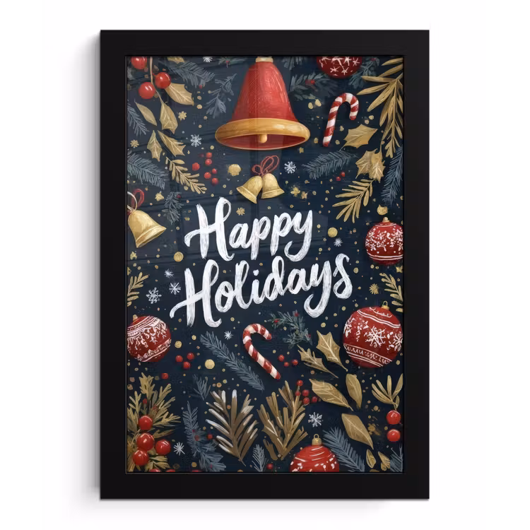 Feestelijk - Kerstgroet - Kleurrijk fotolijst zwart zonder passe partout klein -3d