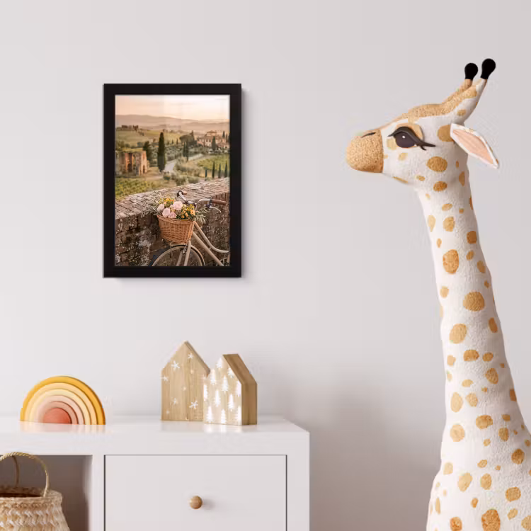 Fiets - Bloemen - Toscane - Landschap - Roze fotolijst zwart zonder passe partout klein -usfeer4_kinderkamer