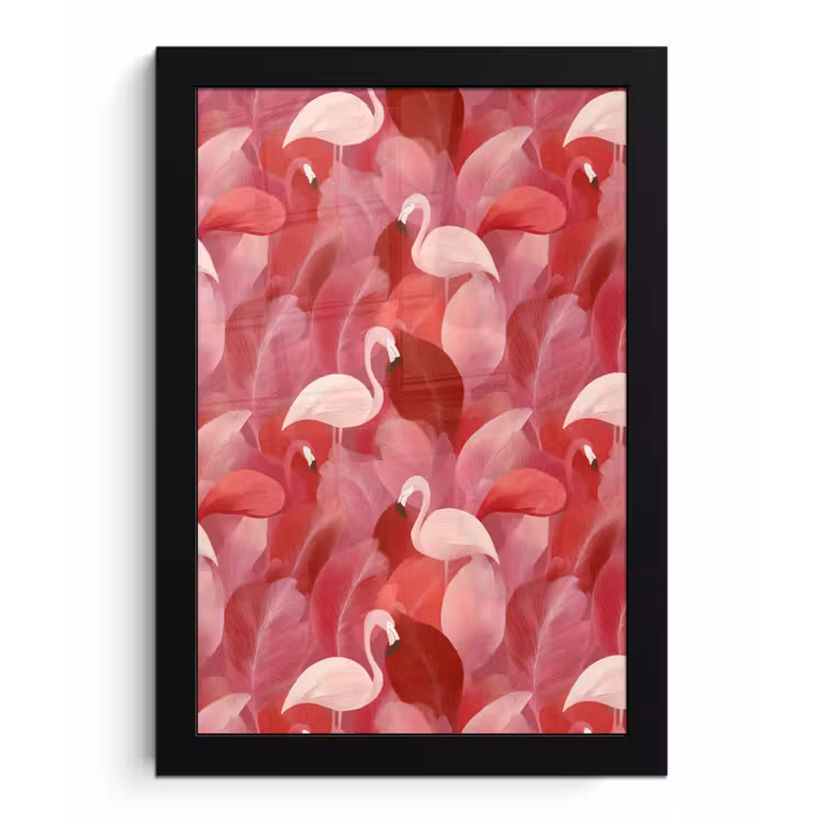 Flamingo - Botanisch - Elegant - Roze - Rood fotolijst zwart zonder passe partout klein 224 -3d