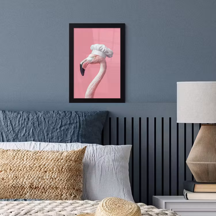 Flamingo - Roze - Koksmuts - Vogel fotolijst zwart zonder passe partout klein -sfeer3