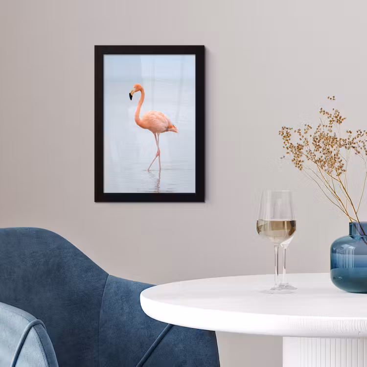 Flamingo - Zee - Roze fotolijst zwart zonder passe partout klein -sfeer4