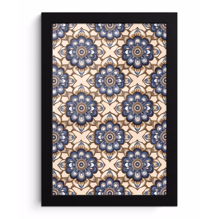 Floraal - Ornament - Blauw fotolijst zwart zonder passe partout klein 224 -3d