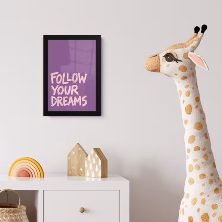Follow your dreams - Paars - Penseeltextuur fotolijst zwart zonder passe partout klein -usfeer4_kinderkamer