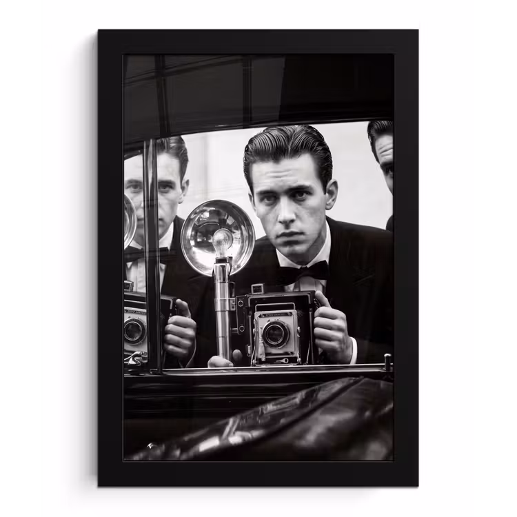 Fotograaf - Camera - Vintage - Journalistiek - Zwart-wit fotolijst zwart zonder passe partout klein -3d