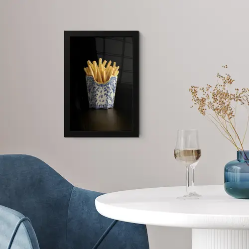 Friet - Porselein - Delfts blauw - Eten fotolijst zwart zonder passe partout klein -sfeer4